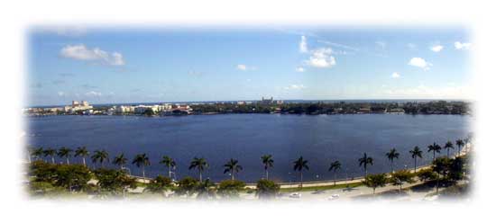 view of the intracoastal waterway between downtown west palm beach and the island of palm beach